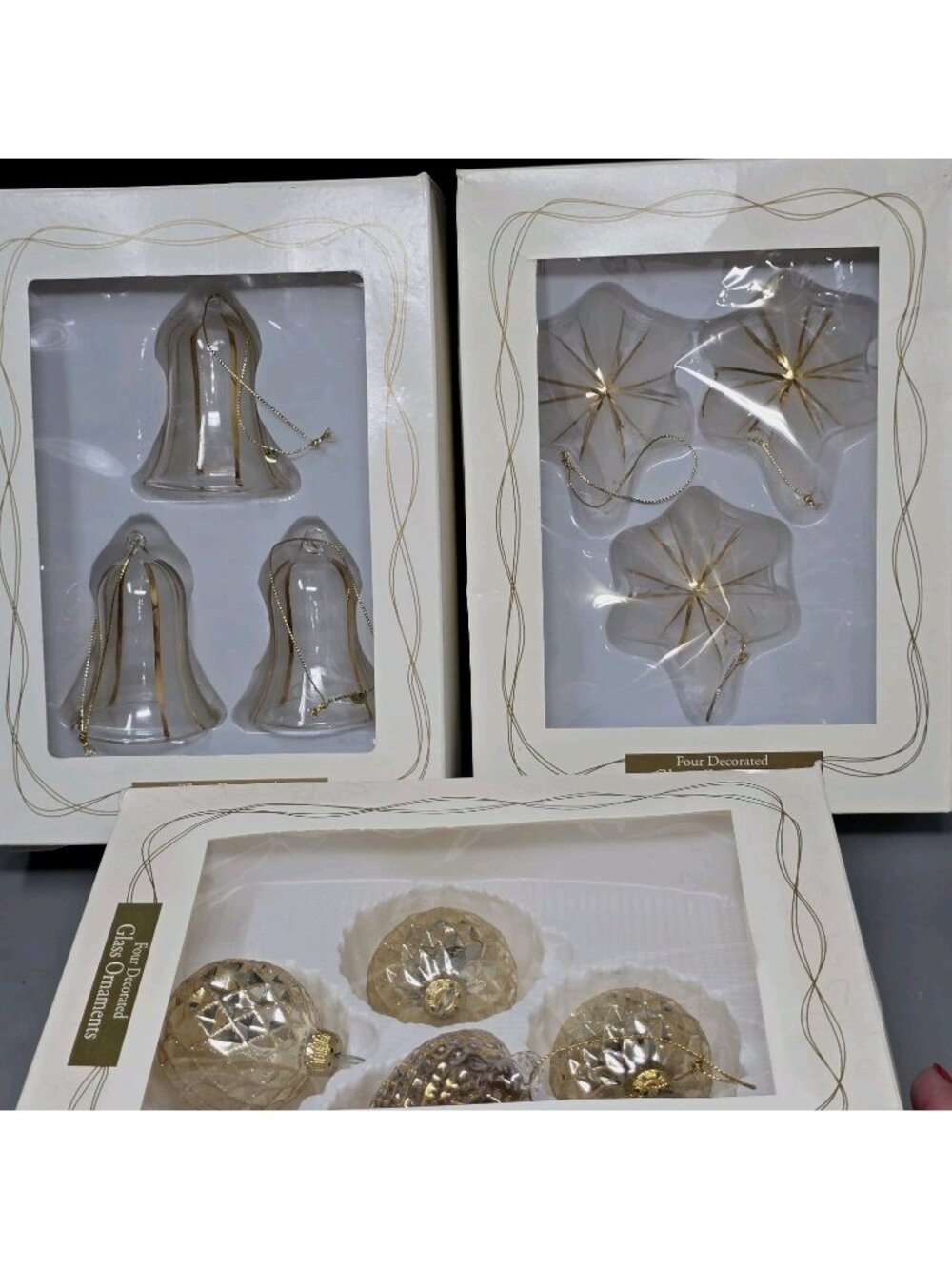 3 Boxes Gold Clear Glass Christmas Ornaments Dayton Hudson Vtg Glitter Decorate